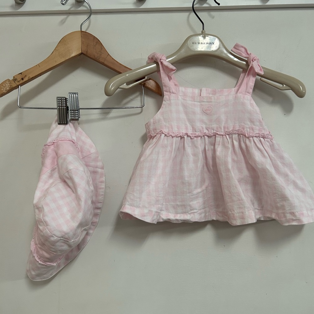 Lili Gaufrette Check Summer Tunic Blouse with Matching Hat